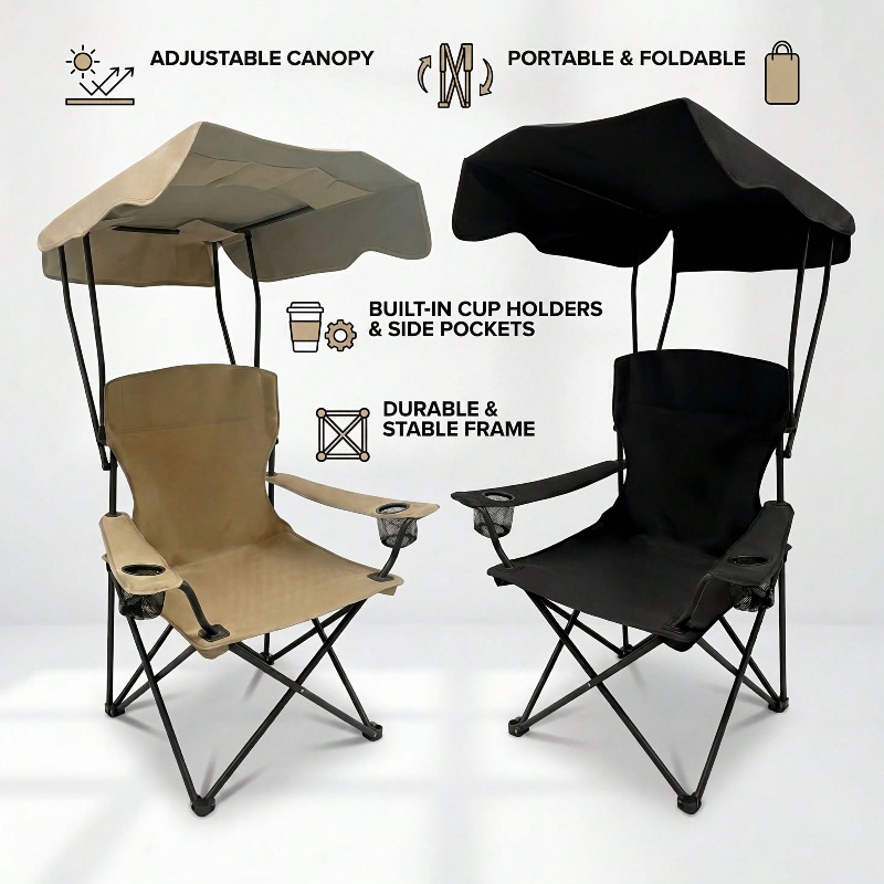 Outdoor Camping Chair With Awn - Fishing Equipment Holder review and price