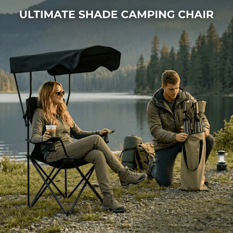 Outdoor Camping Chair With Awn - Fishing Equipment Holder review and price
