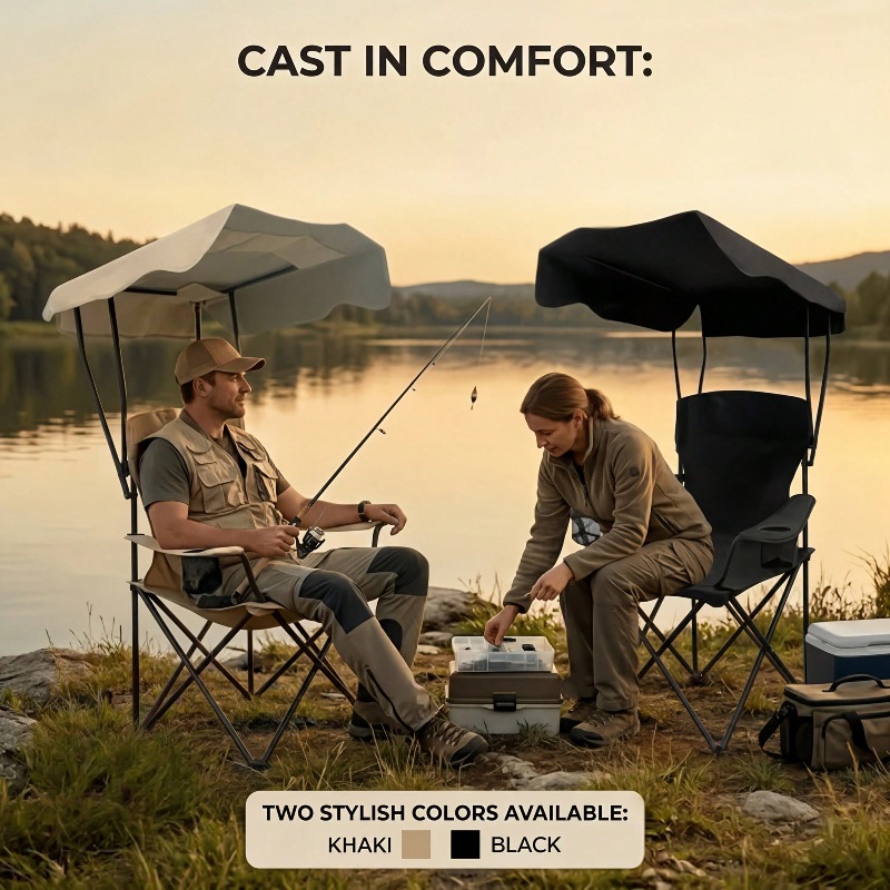 Outdoor Camping Chair With Awn - Fishing Equipment Holder review and price